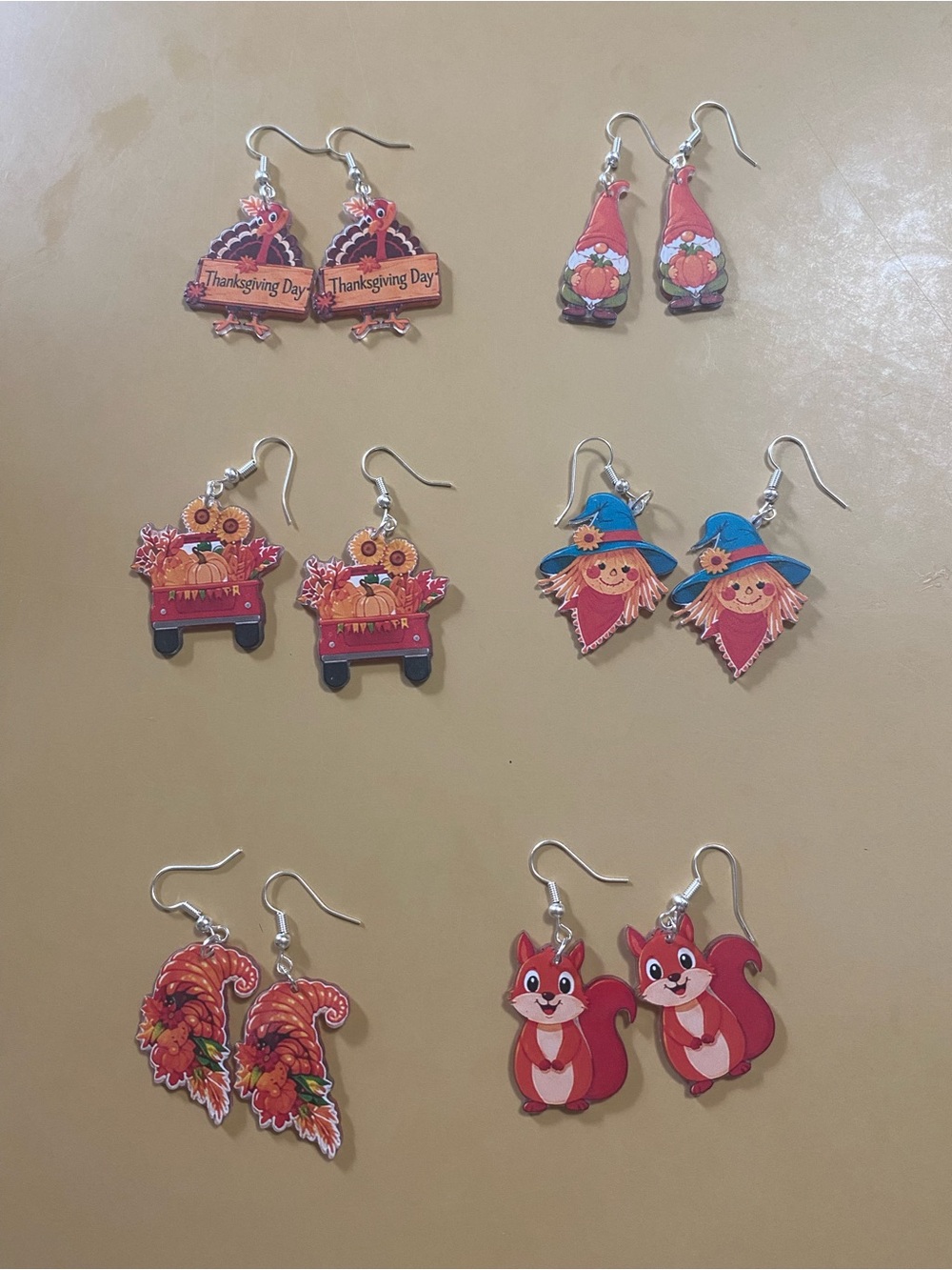 Fall-Themed Earrings Set of 6. Pierced earrings.